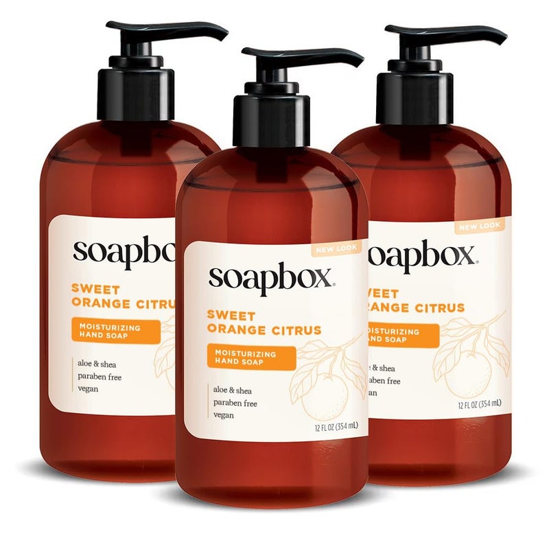 Soapbox Liquid Hand Soap, Sweet Orange Citrus - Gentle, Moisturizing Hand Cleanser, Aromatic & Soothing, Vegan & Cruelty Free Hand Wash for Kitchen and Bathroom, 12oz Pump Bottles (Pack of 3) - Image 1